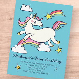 Cute Rainbow Unicorn Stars Birthday-inbjudan Inbjudan Vykort