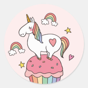 Cute Rainbow Unicorn Stars Hearts Party Runt Klistermärke