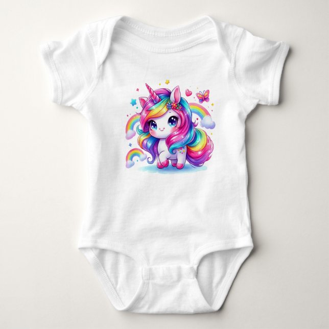 Cute Rainbow Unicorn T Shirt (Framsida)