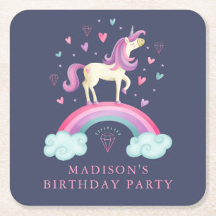 Cute Rainbow Unicorn Underlägg Papper Kvadrat