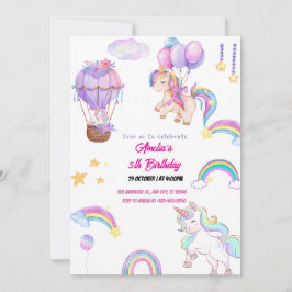 Cute Rainbow Unicorn Whimsical Girl Party Rosa Inbjudningar