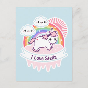 Cute Rainbow Unicorn with Clouds Vykort