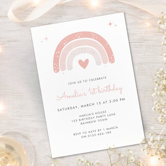 Cute Rainbow Watercolor 1:a födelsedagen Inbjudningar (Skapare uppladdad)
