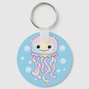 Cute Rainbow Watercolor Jellyfish Nyckelring