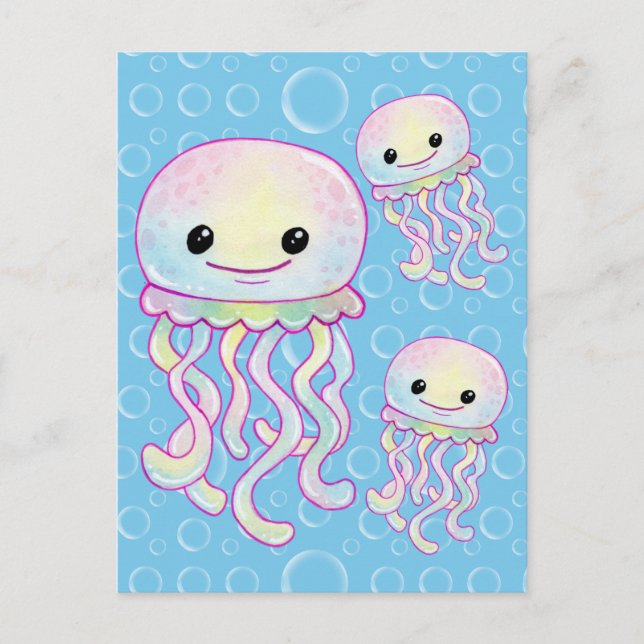 Cute Rainbow Watercolor Jellyfish Vykort (Framsida)