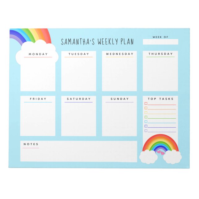 Cute Rainbow Weekly Planner Anteckningsblock (Framsida)