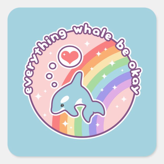 Cute Rainbow Whale Fyrkantigt Klistermärke (Framsida)