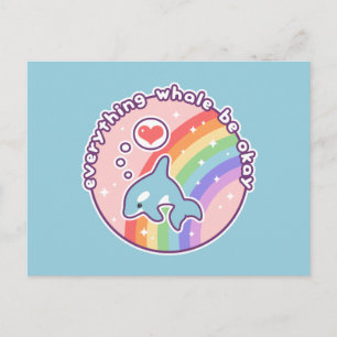 Cute Rainbow Whale Vykort
