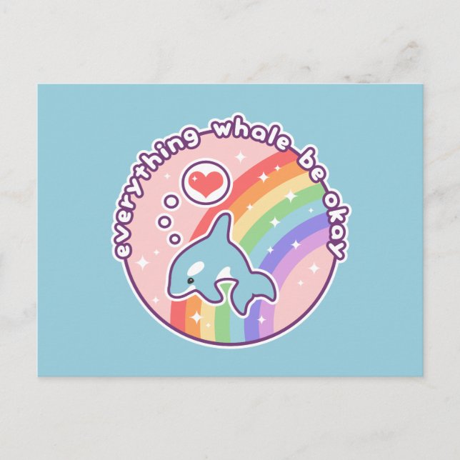 Cute Rainbow Whale Vykort (Framsida)