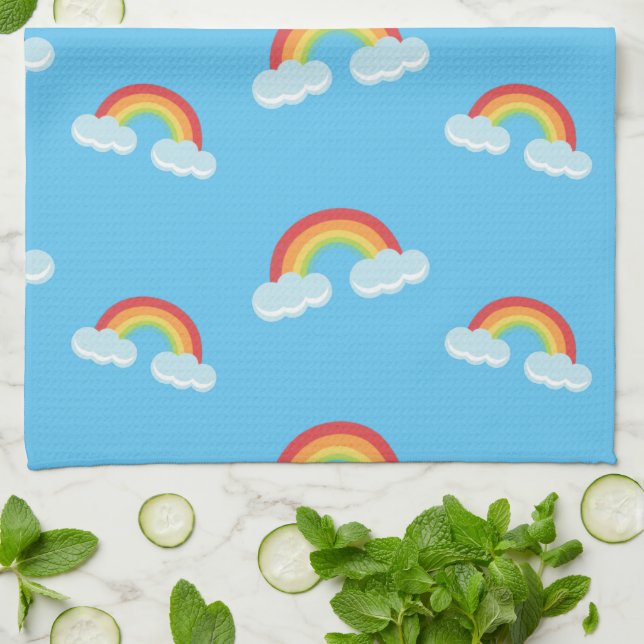 Cute Rainbow with Clouds Pattern Kökshandduk (Vikta)