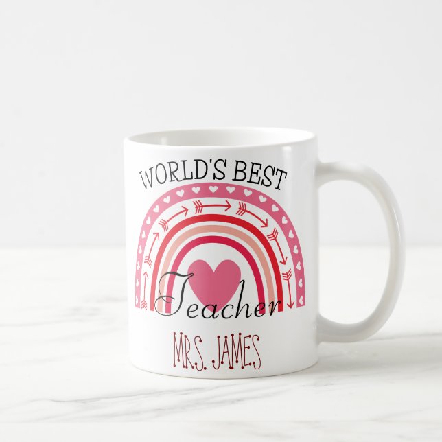 Cute Rainbow World's Best Teacher Valentine Gift Kaffemugg (Höger)