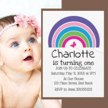 Cute Rainbows Butterfly Heart Girl's 1a Birthday