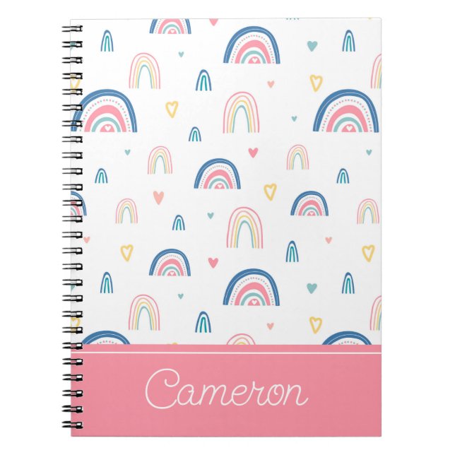 Cute Rainbows & Hearts Mönster Anteckningsbok (Framsidan)