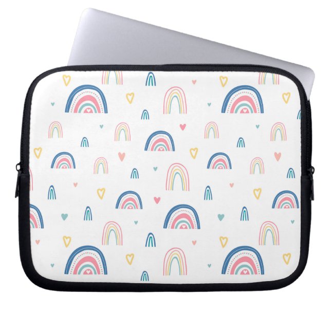 Cute Rainbows & Hearts Mönster Laptop Fodral (Framsidan)