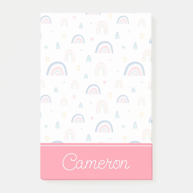 Cute Rainbows & Hearts Mönster Post-it Block (Framsida)