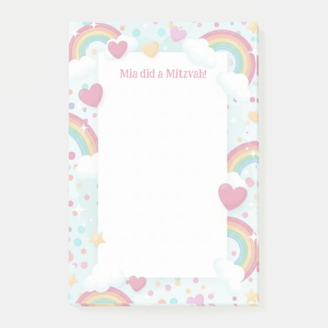 Cute Rainbows Personlig Mitzvah Note Pad Post-it Block (Framsida)
