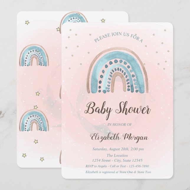 Cute Rainbows Stars Baby Shower Inbjudningar (Fram/baksida)