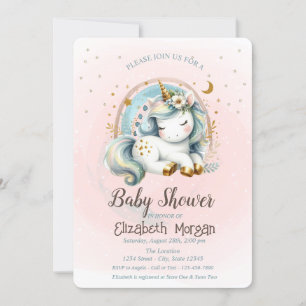 Cute Rainbows Stars Unicorn Baby Shower Inbjudningar