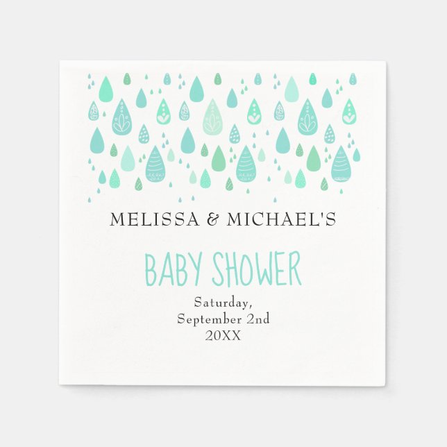 Cute Raindroppe Par Baby Shower/Sprinkle Pappersservett (Framsidan)