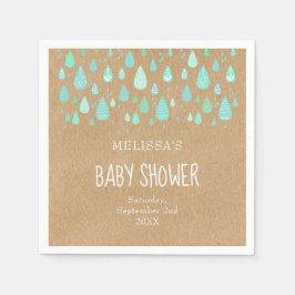 Cute Raindrops Par Baby Shower/Sprinkle Rustic Pappersservett