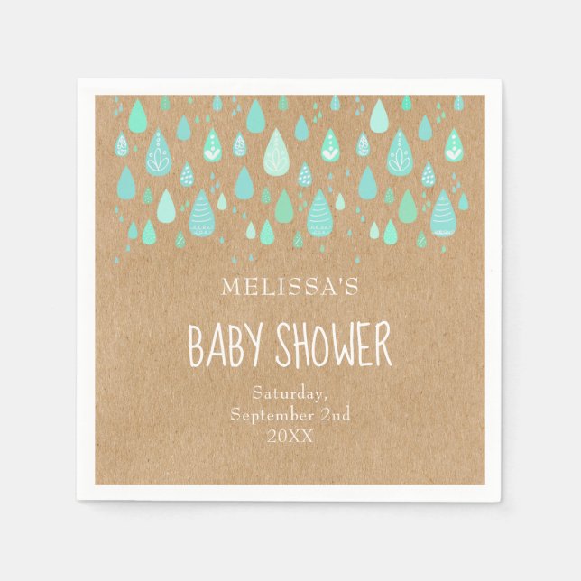 Cute Raindrops Par Baby Shower/Sprinkle Rustic Pappersservett (Framsidan)