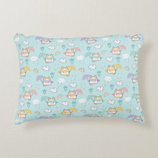 Cute Rainy Day Mönster accent Pillow Prydnadskudde (Framsidan)