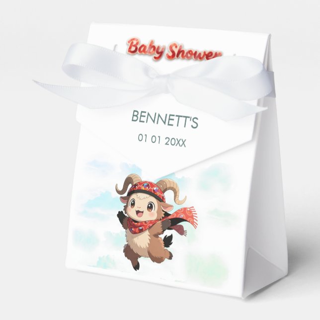 Cute Ram Winter Baby Shower Favor Box Presentaskar (Framsidan Sidan)