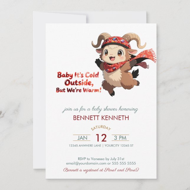 Cute Ram Winter Baby Shower Invitation Inbjudningar (Framsida)