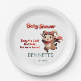 Cute Ram Winter Baby Shower Paper Plate