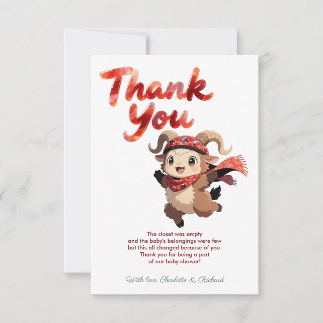 Cute Ram Winter Baby Shower Thank You Tack Kort (Framsida)