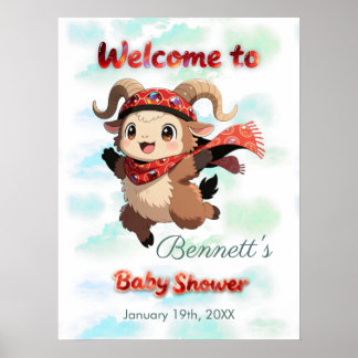 Cute Ram Winter Baby Shower Welcome Sign Poster