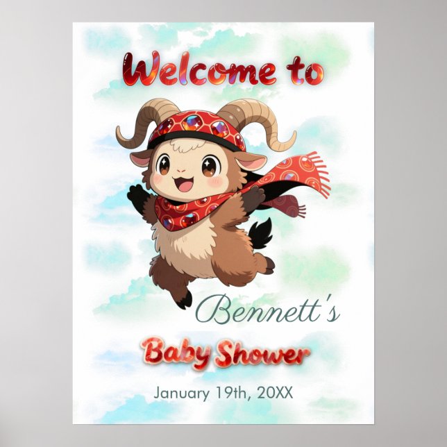 Cute Ram Winter Baby Shower Welcome Sign Poster (Framsidan)