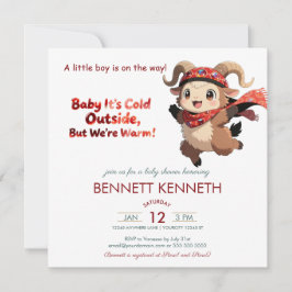 Cute Ram Winter Boy Baby Shower Invitation Spara Datumet