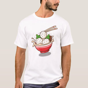 Cute Ramen Bowl Illustration med Ris Bollar T Shirt