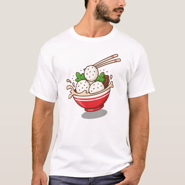 Cute Ramen Bowl Illustration med Ris Bollar T Shirt (Framsida)