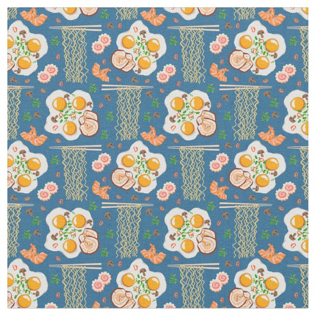 Cute Ramen & Breakfast Food Mönster Fabric Tyg (Närbild)