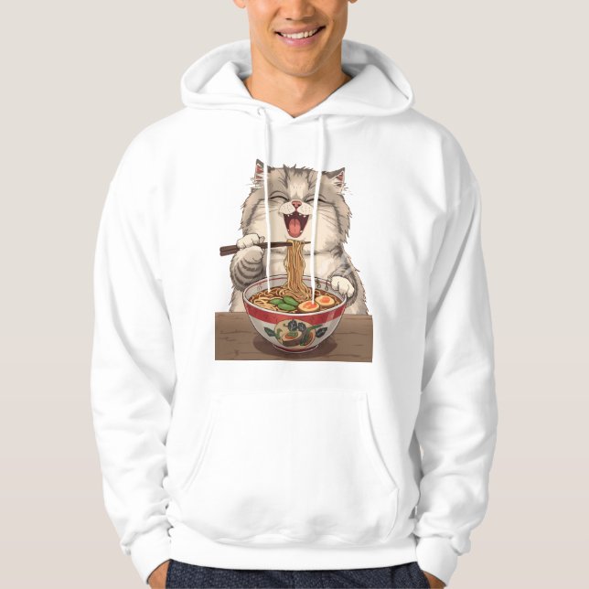 Cute Ramen Cat Illustration Hoodie (Framsida)