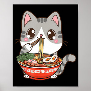 Cute Ramen Cat Kawaii Anime Jape Food Boy Girl Poster