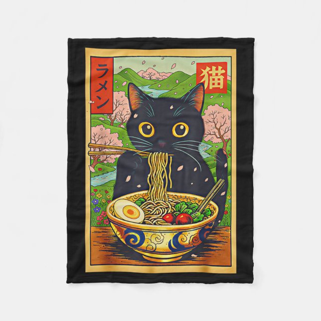 Cute Ramen Cat Nature Flowers Noodle Anime  Fleecefilt (Framsidan)