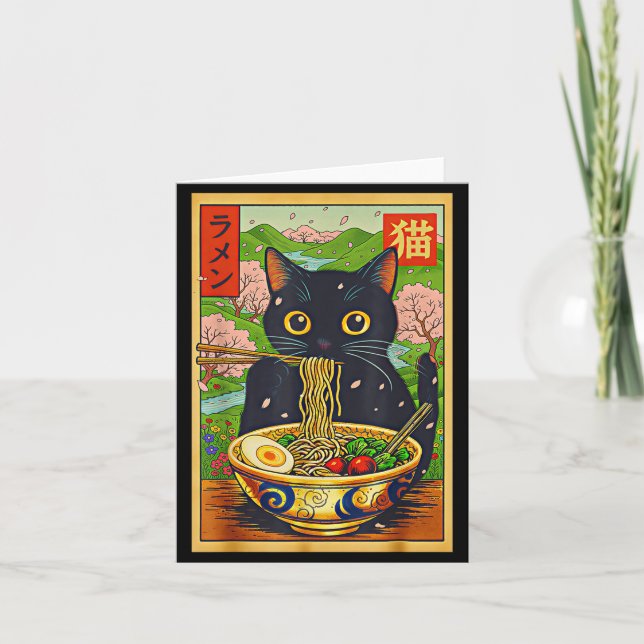 Cute Ramen Cat Nature Flowers Noodle Anime  Kort (Framsida)
