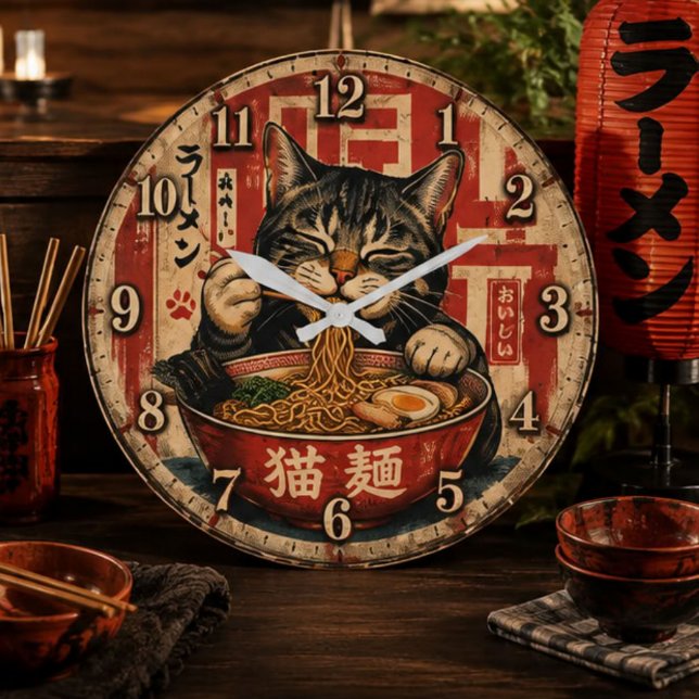 Cute Ramen Cat Stor Klocka (Skapare uppladdad)