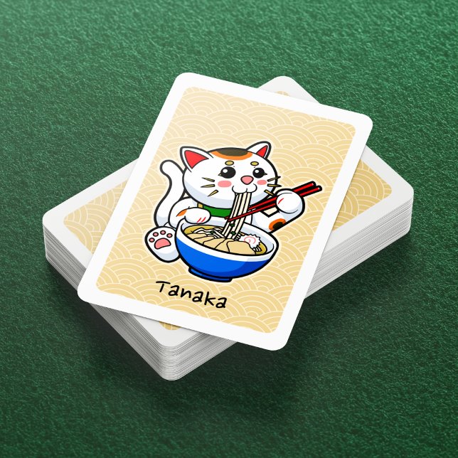 Cute Ramen-Eating Japansk Lucky Cat-Personlig Casinokort (Lucky Cat Eating Ramen Playing Cards- Deck View)