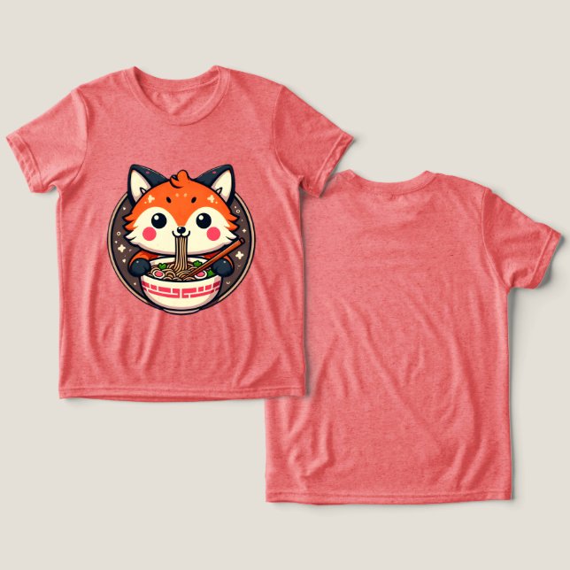 Cute Ramen Fox Illustration for Merch Design T Shirt (Design fram och bak)