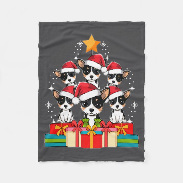 Cute Rat Terrier Le Dog Christmas Tree Xmas Hat Lo Fleecefilt (Framsidan)