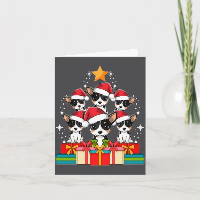 Cute Rat Terrier Le Dog Christmas Tree Xmas Hat Lo Kort (Framsida)