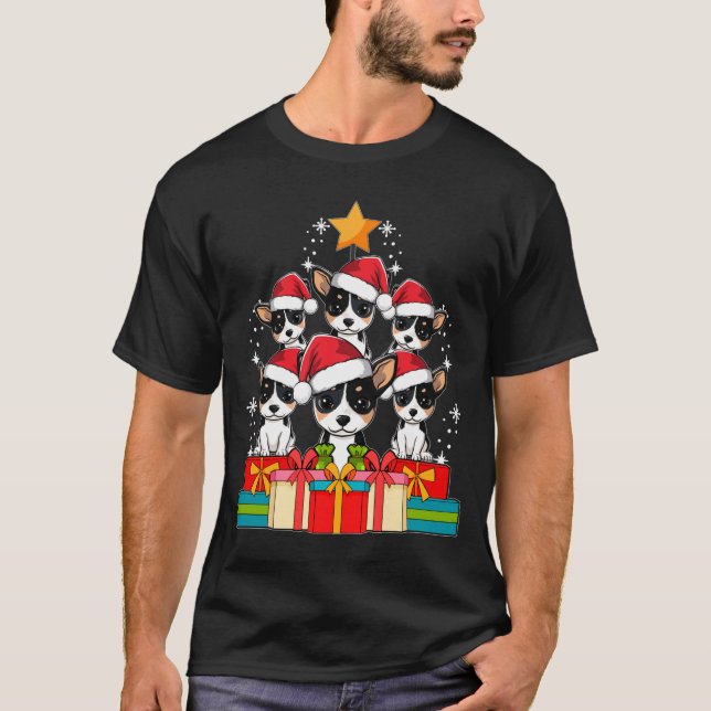 Cute Rat Terrier Le Dog Christmas Tree Xmas Hat Lo T Shirt (Framsida)
