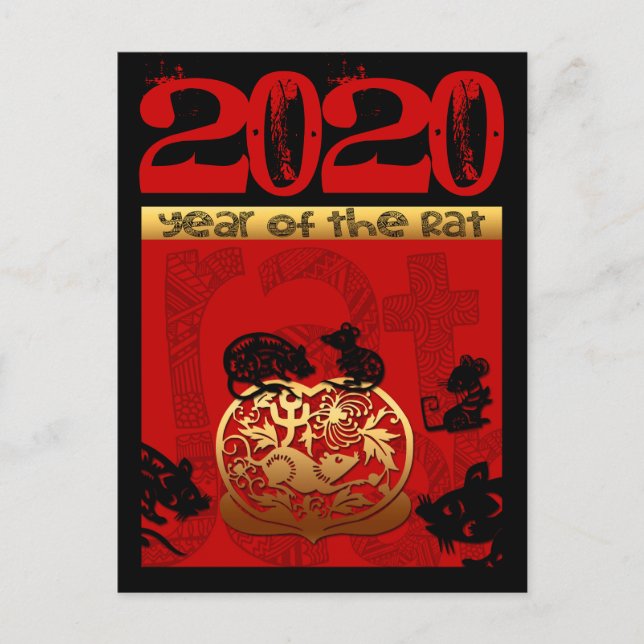 Cute Råtta kinesiska året 2020 Zodiac Birthday VPo Helg Vykort (Framsida)