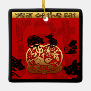 Cute Råtta kinesiska året Zodiac Birthday Square O Julgransprydnad Keramik