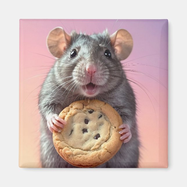 Cute Råtta med choklad Chip-kaka Magnet (Framsidan)