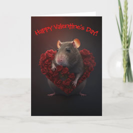 Cute Råtta med Flower Heart Funny Valentine Day Helgkort